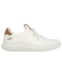 Skechers BOBS Sport Geo City Dapper Men's Vegan Lace Up Sneakers Engineered Knit Upper Faux Suede Trim Memory Foam Insole Off White Size 46 Stylish and Comfortable
