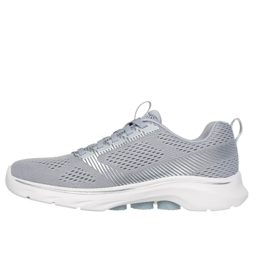 حذاء المشي سكيتشرز GO WALK 7 هايلي للنساء رمادي فضي مقاس 38 نسيج شبكي علوي بتقنية Air-Cooled Goga Mat نعل داخلي توسيد ULTRA GO خفيف الوزن تقنية Hyper Pillar للدعم - سكيتشرز - Image 4