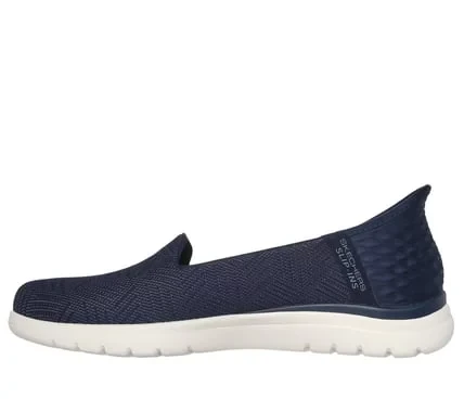 Skechers Women's On The GO Flex Slip ons 38.5 Navy Blue Hands Free Comfort Shoes with Air Cooled Memory Foam and Lightweight Ultra GO Midsole Stylish Mesh Upper for Women - Skechers - Image 5