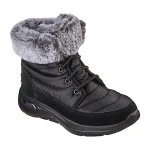 Skechers Women's GO WALK Arch Fit Winter Vibes Pull On Boot Black Suede and Parka Nylon with Faux Fur Collar Removable Arch Fit Insole ULTRA GO Midsole Support 37.5 - Skechers