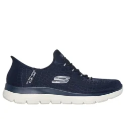 Skechers Women's Summits Classy Night Slip-ins Navy Sneakers with Snake Pattern Sparkle Mesh Upper and Air-Cooled Memory Foam Insole Size 40