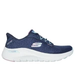 Skechers Women's Arch Fit 2.0 Fresh Space Slip on Sneakers with Engineered Mesh and Duraleather Upper, Adjustable Laces, and Air Cooled Arch Fit Insole, Size 37.5, Navy Color - Skechers