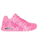 Skechers x JGoldcrown Women's Uno Spread the Love Fashion Sneaker with Allover Heart Print Featuring Air Cooled Memory Foam Insole and Visible Skech Air Midsole Pink 37.5 - Skechers