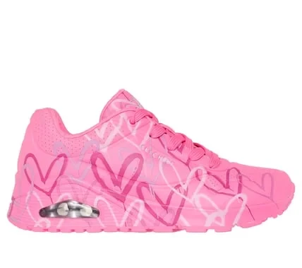 Skechers x JGoldcrown Women's Uno Spread the Love Purple Sneakers Featuring Heart Design Print, Air Cooled Memory Foam Insole, and Platform Wedge 40 - Skechers - Image 5