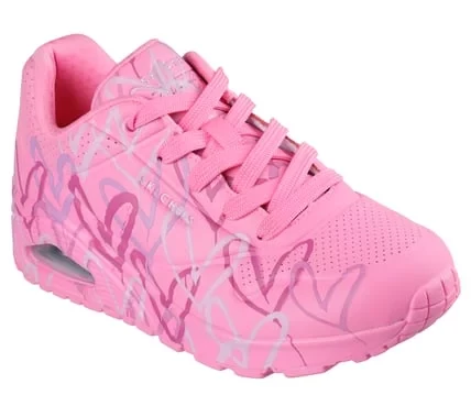 Skechers x JGoldcrown Women's Uno Spread the Love Purple Sneakers Featuring Heart Design Print, Air Cooled Memory Foam Insole, and Platform Wedge 40 - Skechers - Image 7