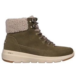 Skechers Women's On the GO Glacial Ultra Woodlands Cold Weather Boots Olive Suede Sherpa Lined with Air Cooled Goga Mat Insole and Ultra Go Cushioning 37.5 Size