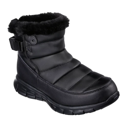 حذاء بوت نسائي Skechers Synergy Nocturne مقاوم للماء مع حافة من الفرو الصناعي يتميز بنعل داخلي من إسفنج ميموري الدافئ وتقنية Warm Tech ونعل خارجي مضاد للانزلاق، مقاس 39، لون أسود - سكيتشرز - Image 6