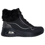 Skechers Women's Uno Rugged Fall Shimmer Sneaker Boot with Faux Fur Collar, Side Zip and Air-Cooled Memory Foam Insole in Black, Size 37.5 - Skechers