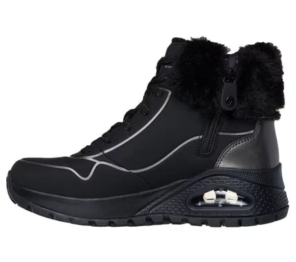 Skechers Women's Uno Rugged Fall Shimmer Sneaker Boot with Faux Fur Collar, Side Zip and Air-Cooled Memory Foam Insole in Black, Size 37.5 - Skechers - Image 6