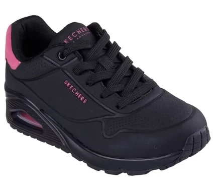 Skechers Women's Uno Pop Back Black/Hot Pink Lace Up Sneaker With Air Cooled Memory Foam Insole For All Day Comfort. Durabuck Upper, Contrast Suede Trim. Size 40. - Skechers - Image 3