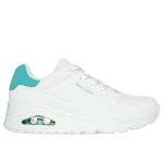 Skechers Women's Uno Pop Back Lace Up Sneaker White/Mint 40 Featuring Durabuck Upper, Contrast Suede Trim, Skech Air Midsole, And Air Cooled Memory Foam Insole For All Day Comfort - Skechers