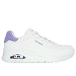Skechers Women's Uno Pop Back Lace Up Sneaker White/Purple 38 Featuring Air-Cooled Memory Foam Insole, Stylish Durabuck Upper, and Contrast Suede Trim for All Day Comfort - Skechers
