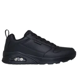 Skechers Street Men's Uno Alder Black Lace Up Sneaker With Air Cooled Memory Foam Insole And Skech Air Visible Airbag Midsole, Duraleather Upper, Style 183012, Size 45, Black Color