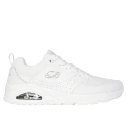 Skechers Street One Retro One Men's Jogger White Leather Suede Duraleather Overlay Lace Up Sneakers Featuring Air Cooled Memory Foam Insole Size 40