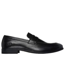 Skechers Men's Trentmore Corinth Classic Fit Oxford Shoes Black Leather Penny Loafer with Air Cooled Memory Foam Insole Size 40 Versatile Dress Casual Comfort Footwear