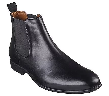 حذاء سكيتشرز ترينتمور هايتس للرجال تشيلسي جلد أملس مقدمة غير مزخرفة لوحات مزدوجة مرنة نعل داخلي من رغوة الذاكرة المبردة بالهواء 40 أسود تصميم كلاسيكي - سكيتشرز - Image 3
