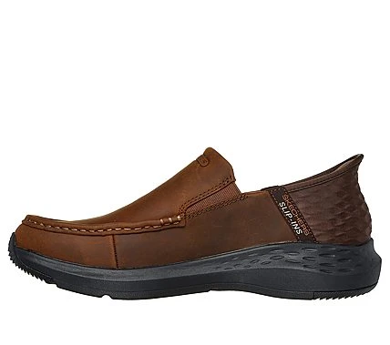 Skechers Men's Slip-ins Parson Oswin Comfort Moc Toe Shoes Brown Leather Upper with Heel Pillow, Air Cooled Memory Foam Insole, and Goga Mat Arch Support, Size 41 - Skechers - Image 3