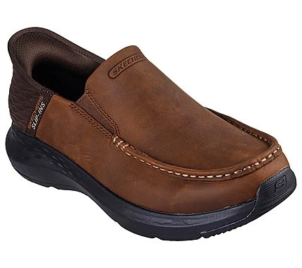 Skechers Men's Slip-ins Parson Oswin Comfort Moc Toe Shoes Brown Leather Upper with Heel Pillow, Air Cooled Memory Foam Insole, and Goga Mat Arch Support, Size 41 - Skechers - Image 4