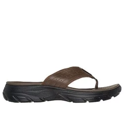 Skechers Men's Revolted SD Sandals Brown Color Size 46 with Luxe Foam Footbed for Ultimate Comfort, Thong Strap Design for Sunny-Weather Style and Cushioned Midsole Support