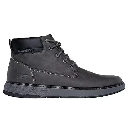 Skechers Garlan Men's Waterproof Vegan Leather Charcoal Lace Up Shoes with Air Cooled Memory Foam Insole Size 41 - Skechers - Image 2
