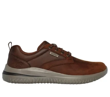 Skechers Men's Delson 3.0 Glavine Waterproof Leather Shoes in Brown, Featuring Charcoal Infused Air Cooled Memory Foam Insole and Goga Mat Arch Cushioning, Classic Fit, Size 41 - Skechers - Image 2
