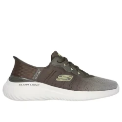 Skechers Men's Bounder 2.0 Tellem Slip-ins Vegan Sneakers Olive with Air-Cooled Memory Foam Insole. Easy Hands Free Design, Size 40
