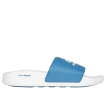 Skechers Men's Hyper Slide Deriver Sandals: White and Blue Comfort Slides with HYPER BURST Midsole and Goodyear Outsole, Size 41, Athletic Recovery Footwear - Skechers