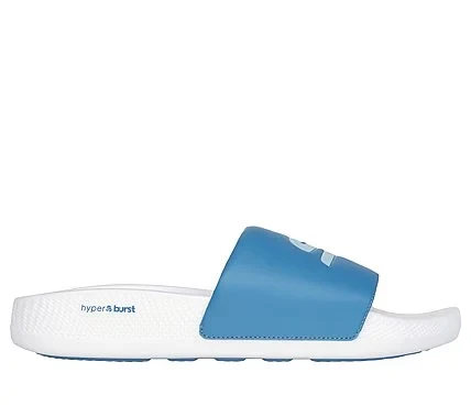Skechers Men's Hyper Slide Deriver Sandals: White and Blue Comfort Slides with HYPER BURST Midsole and Goodyear Outsole, Size 41, Athletic Recovery Footwear - Skechers - Image 2