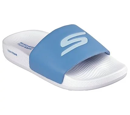 Skechers Men's Hyper Slide Deriver Sandals: White and Blue Comfort Slides with HYPER BURST Midsole and Goodyear Outsole, Size 41, Athletic Recovery Footwear - Skechers - Image 3