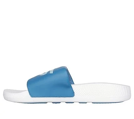Skechers Men's Hyper Slide Deriver Sandals: White and Blue Comfort Slides with HYPER BURST Midsole and Goodyear Outsole, Size 41, Athletic Recovery Footwear - Skechers - Image 4