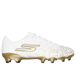 Skechers SKX_01 Gold FG Men's Soccer Cleats: Lightweight Comfort with Move Foam Cushioning, Superior Traction for Natural Grass, Enhanced Ball Control Features, Size 40/White