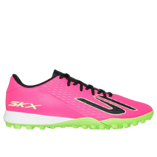حذاء كرة القدم للرجال من سكيتشرز SKX_2 Club TF وردي اللون مقاس 42، تصميم خفيف الوزن مع جزء علوي مصمم للتحكم الدقيق بالكرة، نعل داخلي EVA للراحة، وقبضة متعددة الاتجاهات