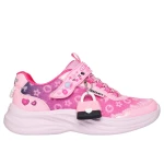 Skechers Girls' LJO Power Jams 2.0 Pink Glitter Sneakers with Stretch Laces and Adjustable Strap. Includes Detachable Mini Bag Charm. Size 33 - Skechers