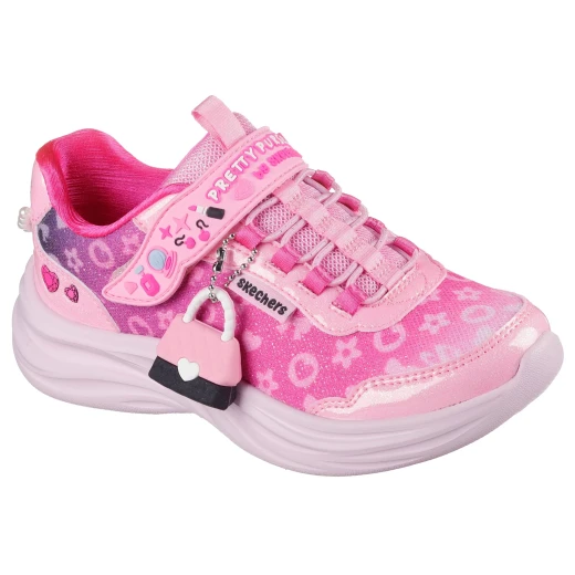 Skechers Girls' LJO Power Jams 2.0 Pink Glitter Sneakers with Stretch Laces and Adjustable Strap. Includes Detachable Mini Bag Charm. Size 33 - Skechers - Image 3