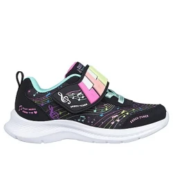 Skechers Girl's Jumpsters 2.0 Skech Tunes Musical Print Sneakers Black Size 31 with Sound Activated Piano Key Strap Closure Comfortable and Stylish Shoes for Girls