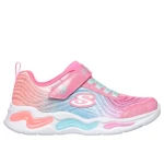 Skechers Girls' S-Lights Wavy Beams Ombre Express Lighted Sneakers Pink Mesh Glitter Upper with Stretch Laces Size 31 Adjustable Strap - Skechers