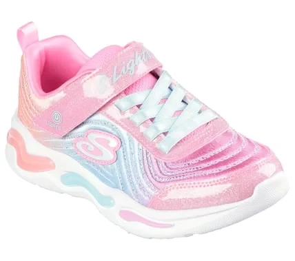 Skechers S Lights Girls Wavy Beams Ombre Express Pink Light Up Sneakers with Mesh Glittery Upper, Stretch Laces, Adjustable Strap, and Cushioned Insole Size 32 - Skechers - Image 3