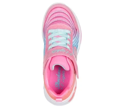 Skechers Girls' S-Lights Wavy Beams Ombre Express Lighted Sneakers Pink Mesh Glitter Upper with Stretch Laces Size 31 Adjustable Strap - Skechers - Image 4