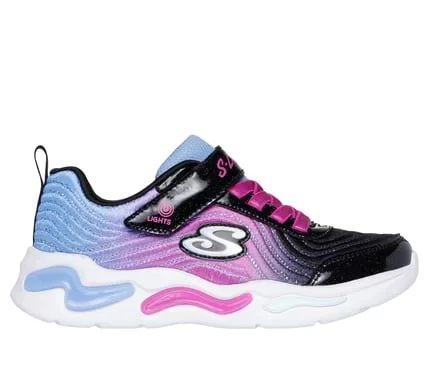 Skechers Girls' S-Lights Wavy Beams Ombre Express Lighted Sneakers Pink Mesh Glitter Upper with Stretch Laces Size 31 Adjustable Strap - Skechers - Image 5
