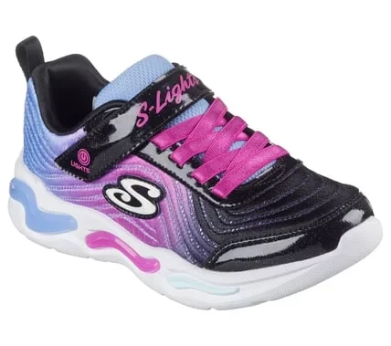 Skechers Girls' S-Lights Wavy Beams Ombre Express Lighted Sneakers Pink Mesh Glitter Upper with Stretch Laces Size 31 Adjustable Strap - Skechers - Image 6