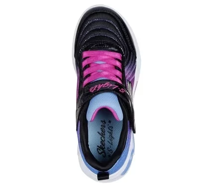 Skechers Girls' S-Lights Wavy Beams Ombre Express Lighted Sneakers Pink Mesh Glitter Upper with Stretch Laces Size 31 Adjustable Strap - Skechers - Image 7