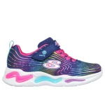حذاء رياضي Skechers S Lights Wavy Beams للبنات: تصميم بلون كحلي مع شبكة علوية ولمسات قوس قزح لامعة، أربطة مطاطية، نعل داخلي مبطن، مقاس 34، مثالي للأطفال النشطين - سكيتشرز