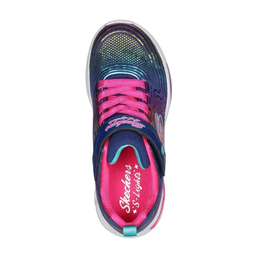حذاء رياضي Skechers S Lights Wavy Beams للبنات: تصميم بلون كحلي مع شبكة علوية ولمسات قوس قزح لامعة، أربطة مطاطية، نعل داخلي مبطن، مقاس 34، مثالي للأطفال النشطين - سكيتشرز - Image 4