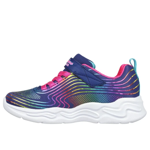 حذاء رياضي Skechers S Lights Wavy Beams للبنات: تصميم بلون كحلي مع شبكة علوية ولمسات قوس قزح لامعة، أربطة مطاطية، نعل داخلي مبطن، مقاس 34، مثالي للأطفال النشطين - سكيتشرز - Image 6