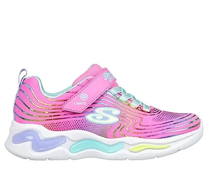 حذاء رياضي Skechers S Lights Wavy Beams للبنات: تصميم بلون كحلي مع شبكة علوية ولمسات قوس قزح لامعة، أربطة مطاطية، نعل داخلي مبطن، مقاس 34، مثالي للأطفال النشطين - سكيتشرز - Image 9