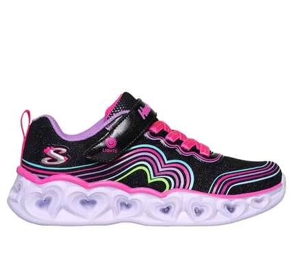 Skechers Girls' Heart Lights Retro Hearts Light Up Sneakers 3D Rainbow Heart Print Sparkle Mesh Upper Adaptive Closure 32 Black Toddler Size with Heart Chain Midsole 157 chars - Skechers - Image 2