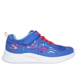 Skechers Wavy Lites Hydro Crush Girls' Sneakers Waterproof Glittering Mesh Upper Adjustable Band Size 33 Blue