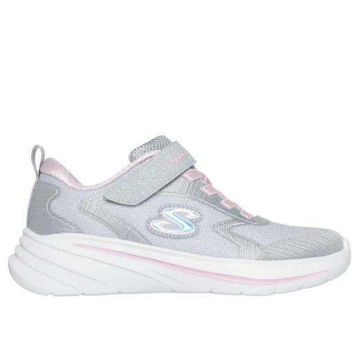 Skechers Girls' Wave 92 Light Gray Athletic Sneakers with Sparkle Mesh Upper, Stretch Laces, Adjustable Instep Strap, and Cushioned Comfort Insole, Size 34