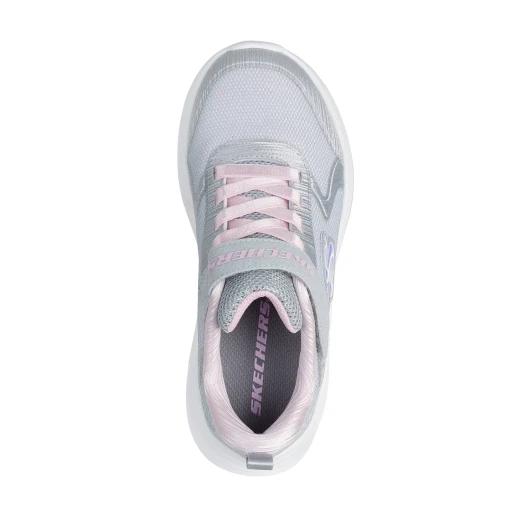 Skechers Girls' Wave 92 Light Gray Athletic Sneakers with Sparkle Mesh Upper, Stretch Laces, Adjustable Instep Strap, and Cushioned Comfort Insole, Size 34 - Skechers - Image 5