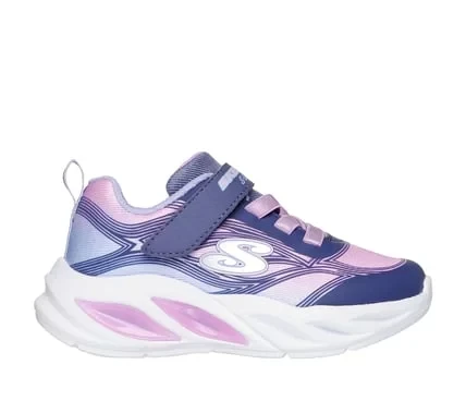 Skechers Girls' S-Lights Cosmic Glow Light Up Sneakers Navy 23 with Ombre Sparkle Mesh Upper, Adjustable Instep Strap, and Step Activated Lights